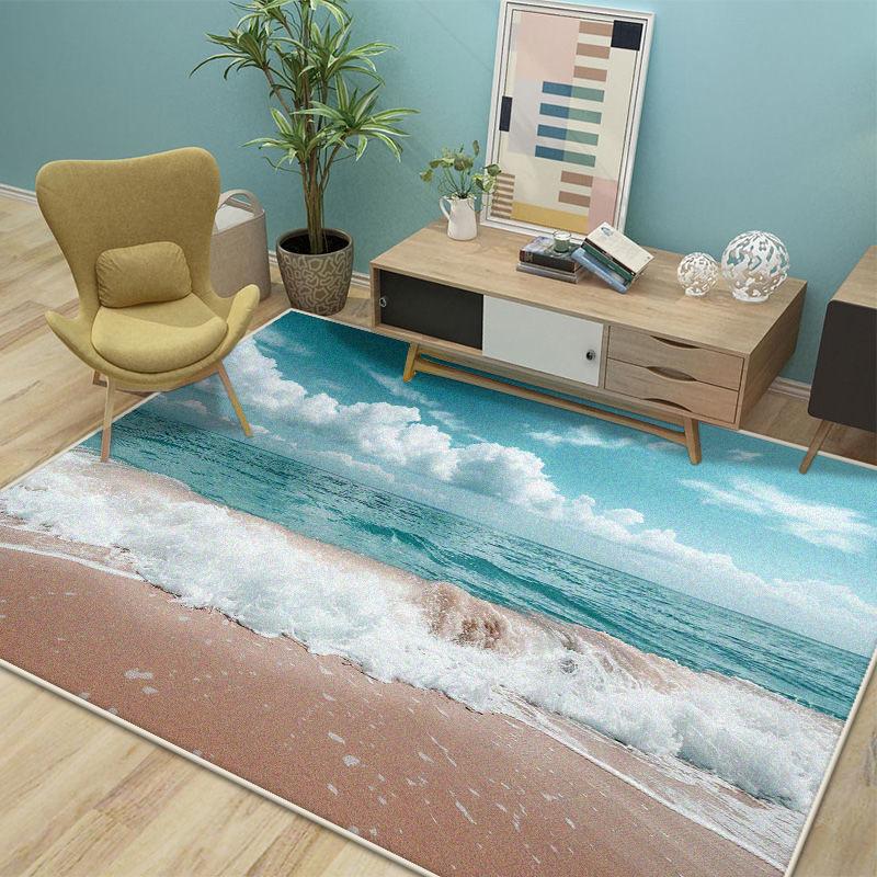 Modern Style Beach Living Room Carpet Antiskid Bedroom Decoration 3D Rug Lint-free Soft Entrance Door Mat Easy Clean Washable