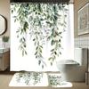 Set Of 4 Green Leaves, Waterfall, Simple Pattern Shower Curtains With Hooks, Bathroom Divider Curtains, Machine Washable