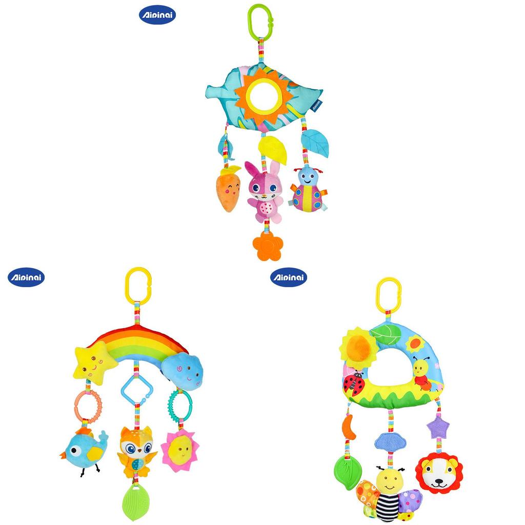 Baby Rainbow Plush Hanging Toy With Owl Rabbit Bee Figures For Nursery And Car Decor