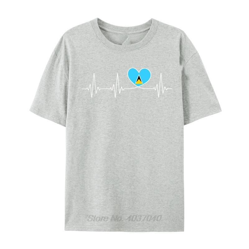 Saint Lucia Love Heartbeat St Lucian Flag On Saint Lucia Runner Heartbeat Loose Print Tshirts Unisex Tops T Shirt Sweatshirts