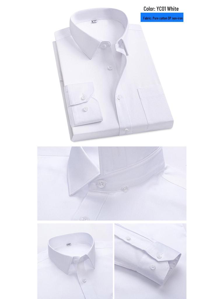 2026 Spring Men's Non-Iron Double-Ply Pure Cotton Long-Sleeve Formal Shirt
