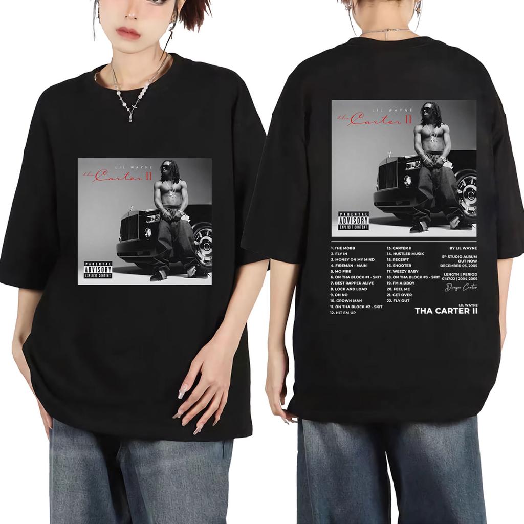 Rapper Lil Wayne Tha Carter II Album Poster Graphic T Shirts Unisexs Women Fashion Hip Hop Vintage Tshirt Summer Casual Tshirts