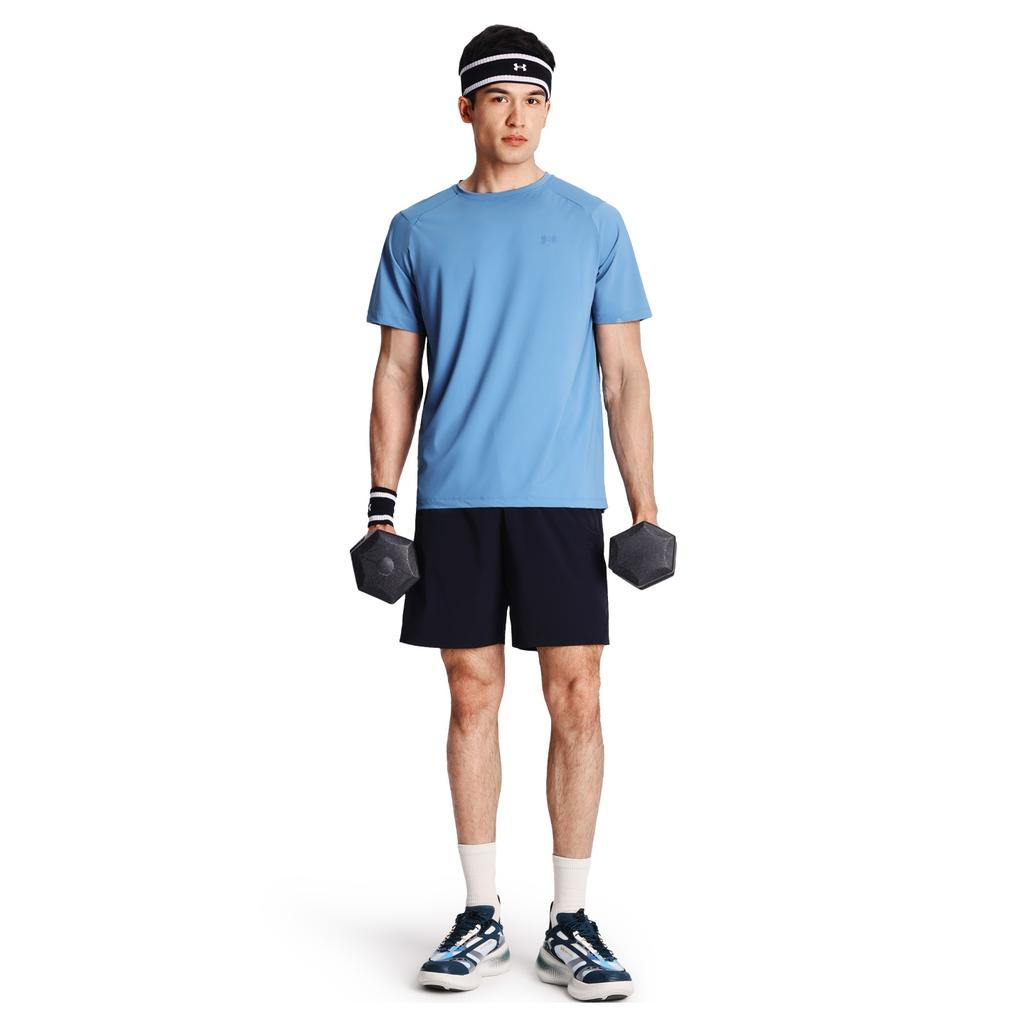 Under Armour Outdoor Knitted Training Breathable Solid Color Simple Versatile Fitness Short Sleeve T-Shirt Men tops Ether-Blue 6014376-452