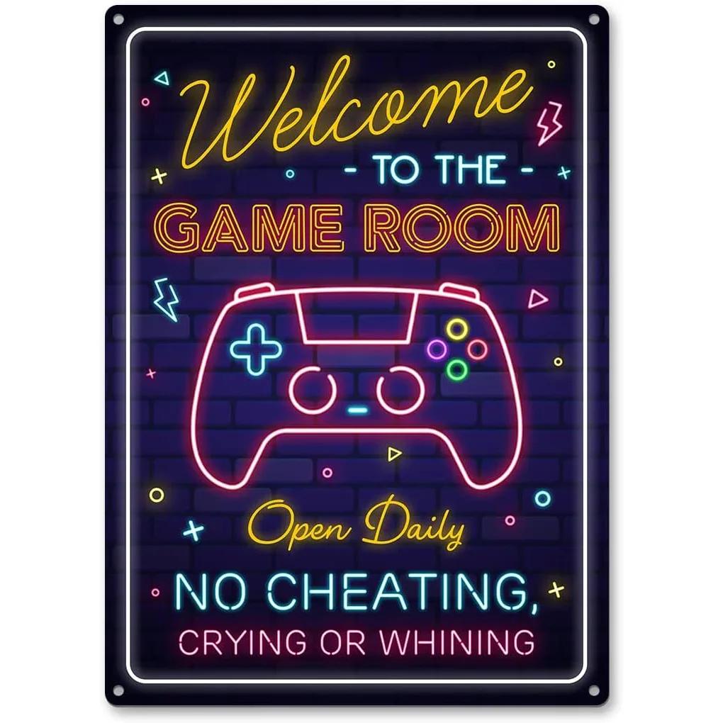 Gaming Room Metal Tin Sign Welcome Game Room Poster Bedroom Decor Iron Plate Youth Dorm Wall Plaque Decoration