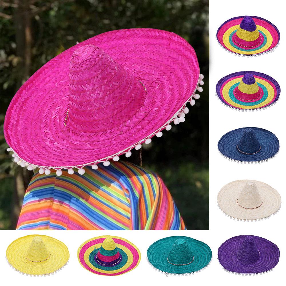 Colorful Wide Brim Straw Hats Sombrero Sun Hat Summer Mexican Party Hat  Women