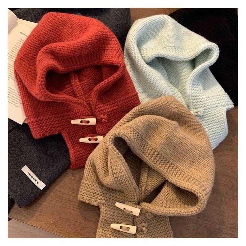 Korean Dongdaemen New Twinkle Horn Buckle Balaclava Women's Winter All-Match Scarf Knitted Hat Ear Protection