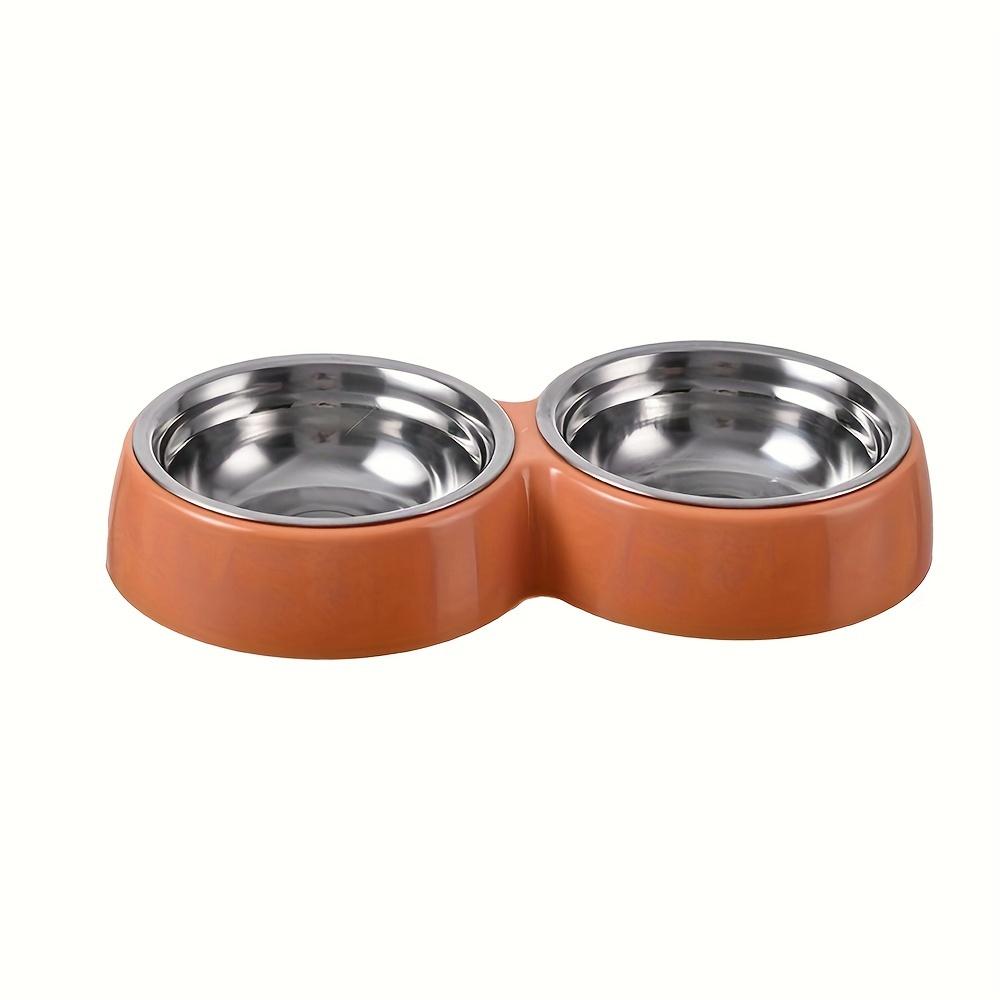 Plastic and Stainless Steel 2-in-1 Pet Food and Water Bowl Set with Non-Slip Stand, Cat Feeding Supplies