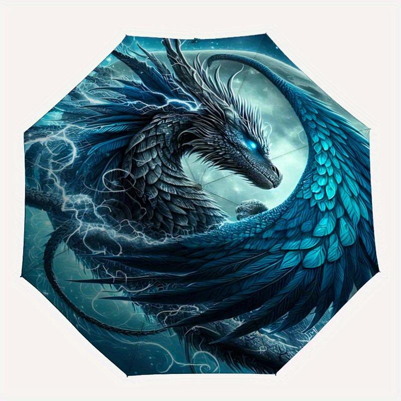1pc Blue Electric Dragon Durable Cartoon Folding Umbrella,Compact Umbrella for Men and Women, Suitable for Travel or Daily Use.C062