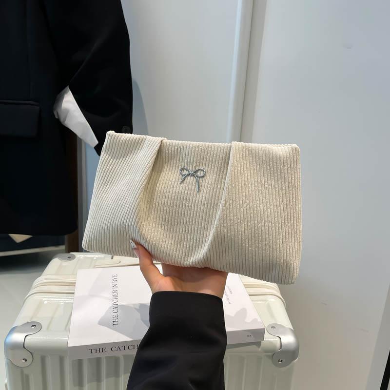 Yogodlns Fashionable Ins Embroidered Butterfly Knot Women's Clutch City Simple Style Corduroy Small Solid Color Purse