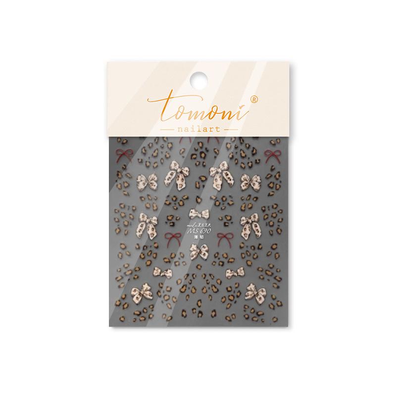 Tomoni Limited Edition Retro Leopard & Bow Kids Nail Stickers - Thin, Flexible, Hot Sale