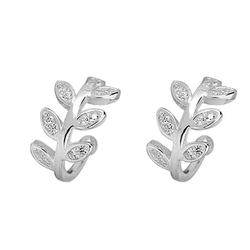 925 Silver Ear Cuff For Women Zircon Clip On Earrings Gold Leaf Design No Piercing Jewelry