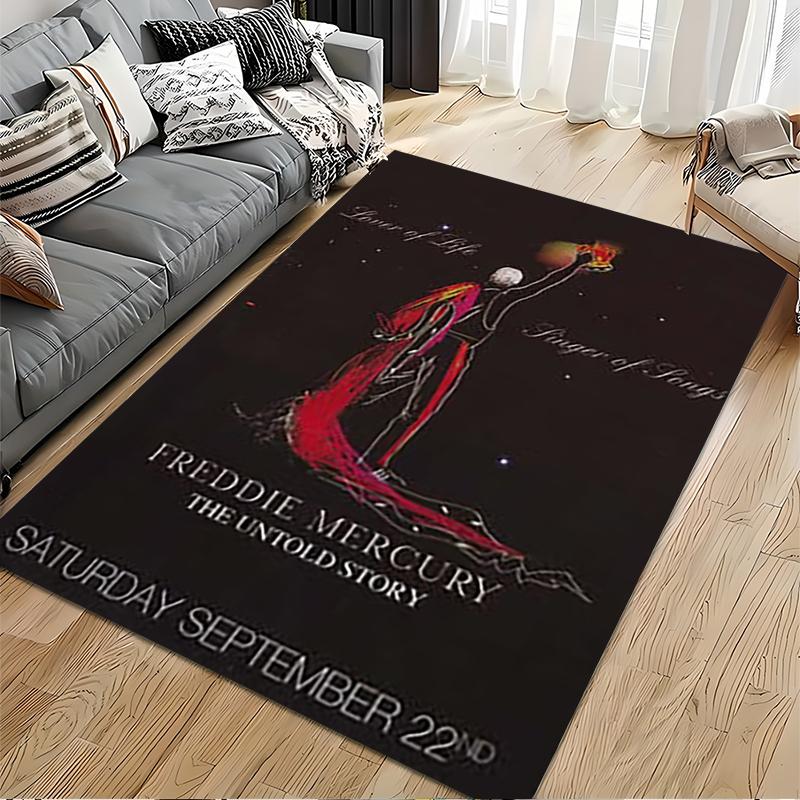 Pop Culture Area Rug, Freddie Mercury Lover of Life Singer of Songs Poster, Man Cave Decor, Non-Slip Mat