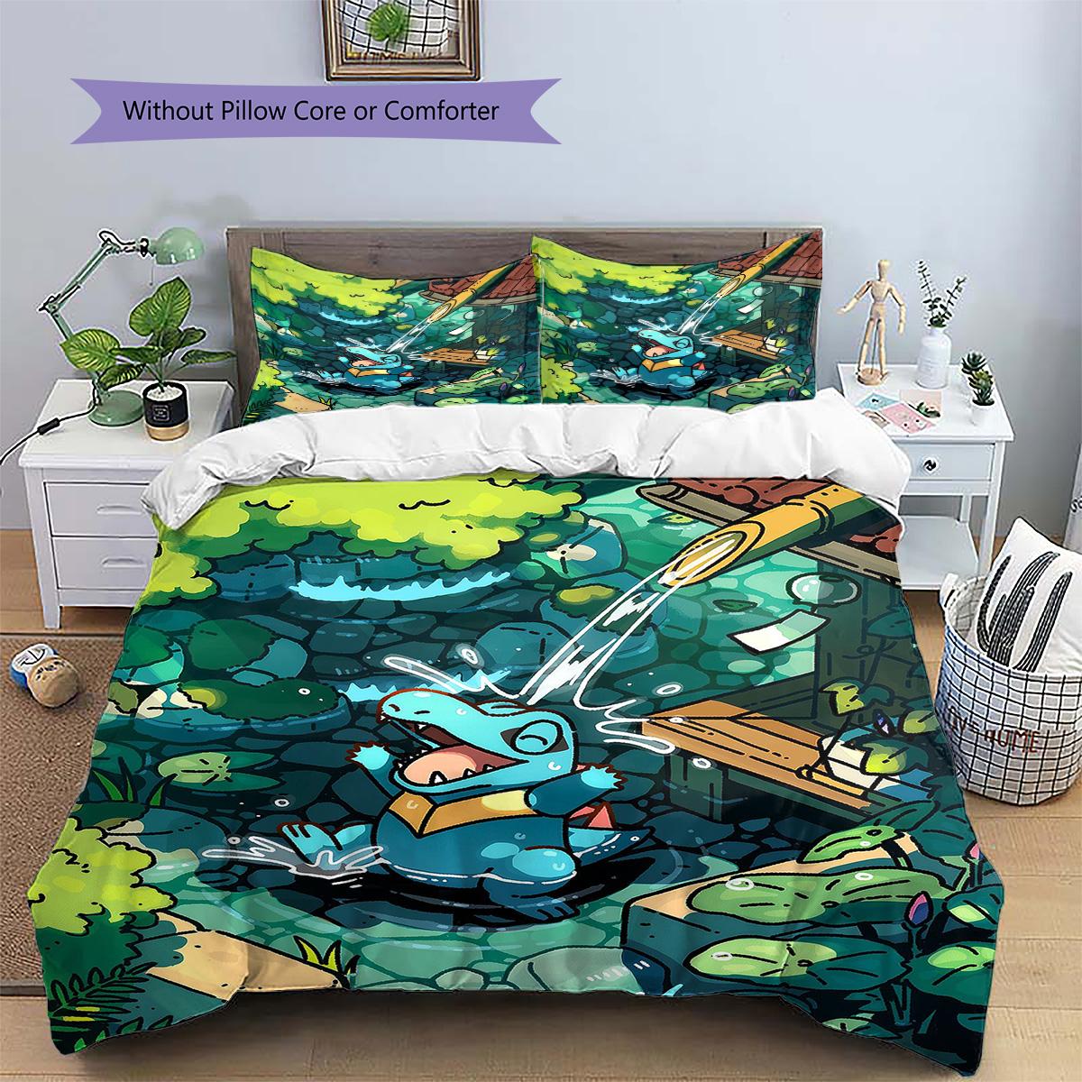 

CartoonPokemon Patterned Pillowcase & Duvet Cover Set Anime Aesthetic Stylish Bedding for Bedroom Interior Nice Present.-TING 135x200cm