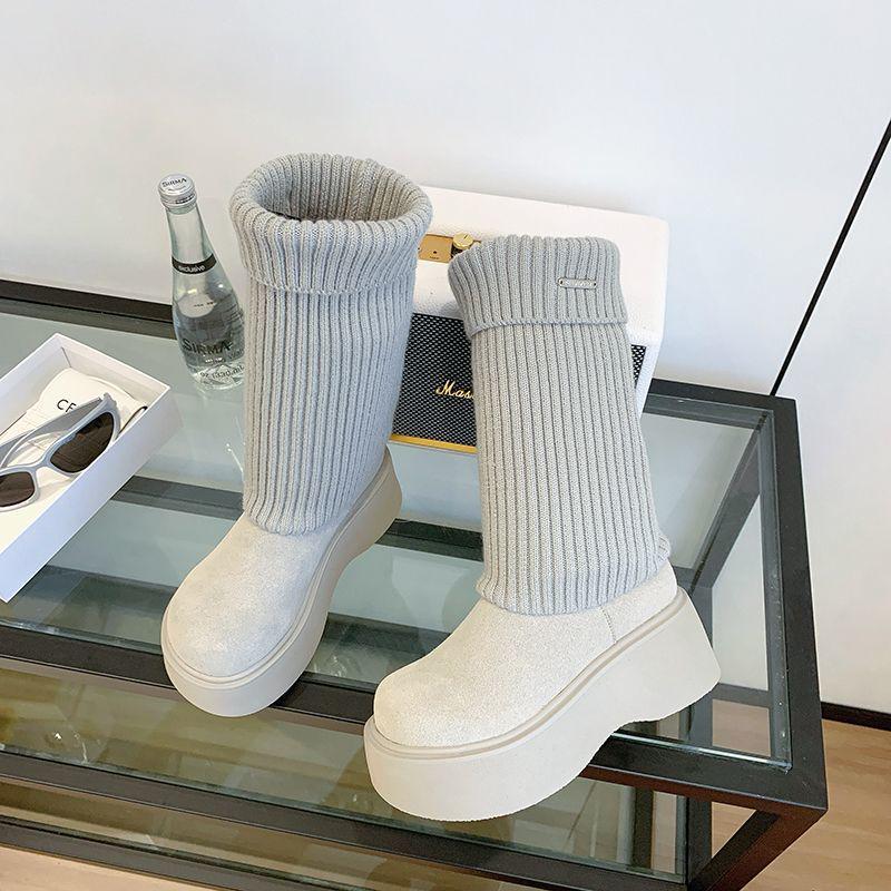 2025 Elastic Knit Sock Boots: Single-Sided Lining, Casual Autumn/Winter, Versatile Streetwear, College Style, Brown.