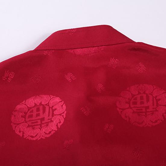 Men Shirt Blessing Pattern Knot Buckle Short Sleeve Solid Color Stand Collar Tang Suit Shirt Kung Fu Clothes for Chinese New Year