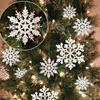 36Pcs White Glitter Raw Pulp Plastics Paper Snowflake Ornaments Christmas Venue Decoration Xmas Tree Pendant Home Winter Parties