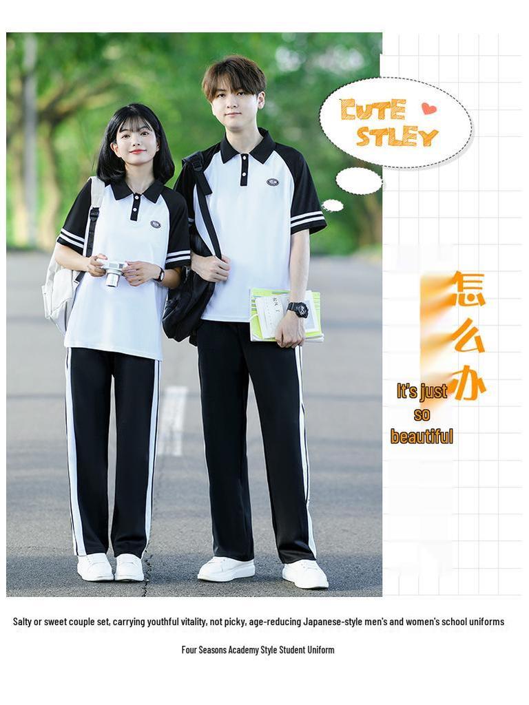 College Style Black Baseball Jacket Set for Students – 3-Piece Autumn Sports School Uniform