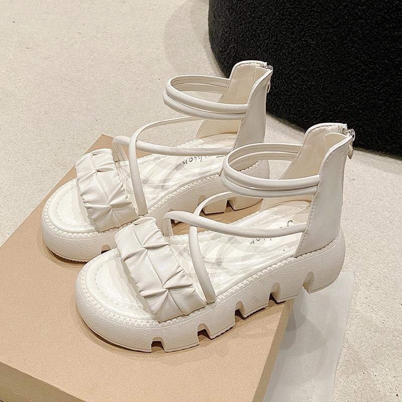 

Casual sandals female 2024 summer new thick-soled fairy wind after zipper open-toed high-top beach roman sandals female 40