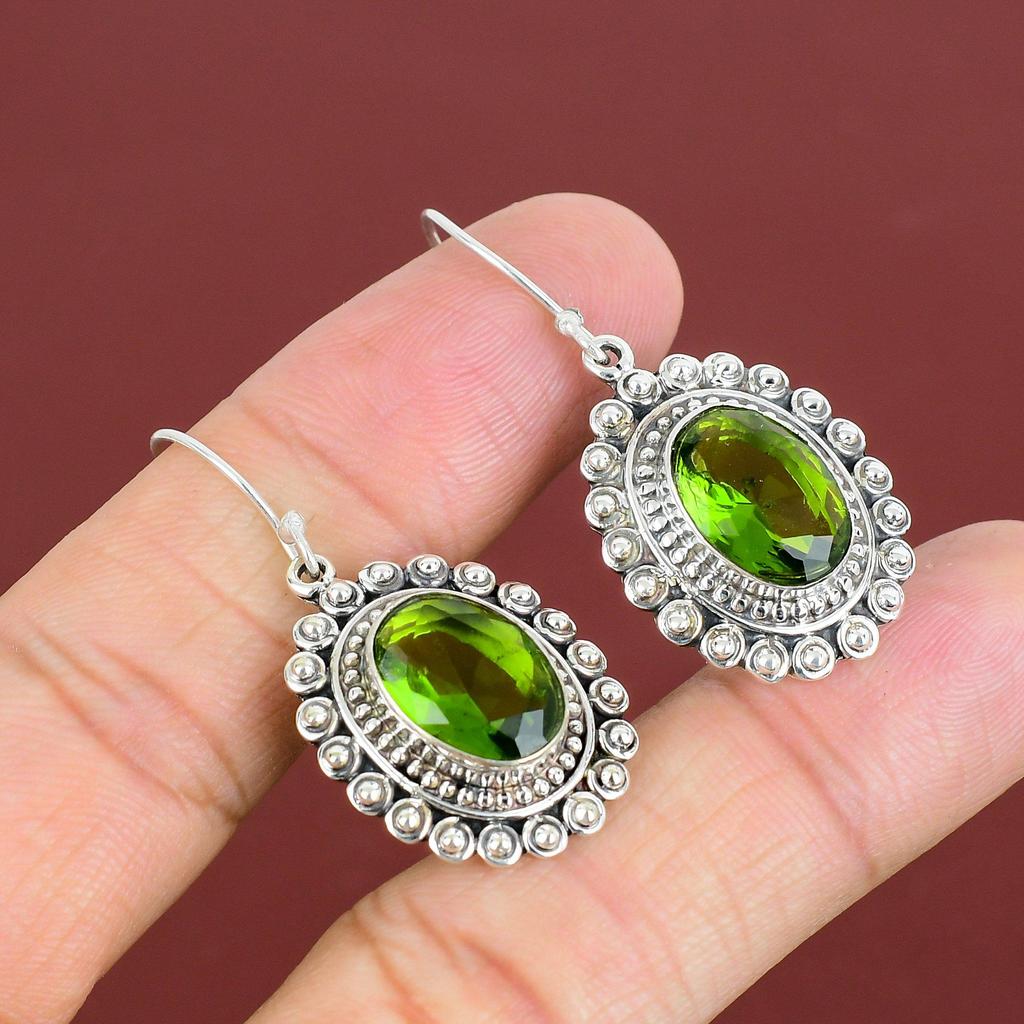 Faceted Peridot Earrings Vintage Jewelry Gemstone Earring 925 Sterling Silver Earring Handmade Jewelry Birthstone Earrings Anniversary Gifts