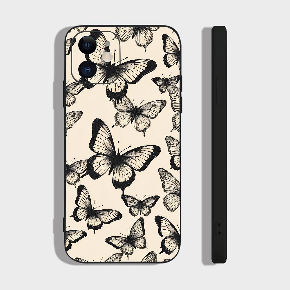 Art Butterfly For IPhone 15 16 14 Plus 13 12 11 17 Pro Max 17 Air Black Soft Phone Cover