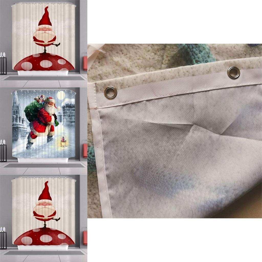 Vibrant Christmas Shower Curtain With Hooks Santa Claus Waterproof Fabric