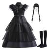 Abito da sera in rete da ragazza per cosplay della Famiglia Addams di Mercoledì con accessori (Taglia unica)