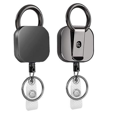 Portable Heavy Duty Metal Retractable Carabiner Keychain Belt Badge Reels Clip 28.3 Inch Square Reinforced Steel Wire Cord