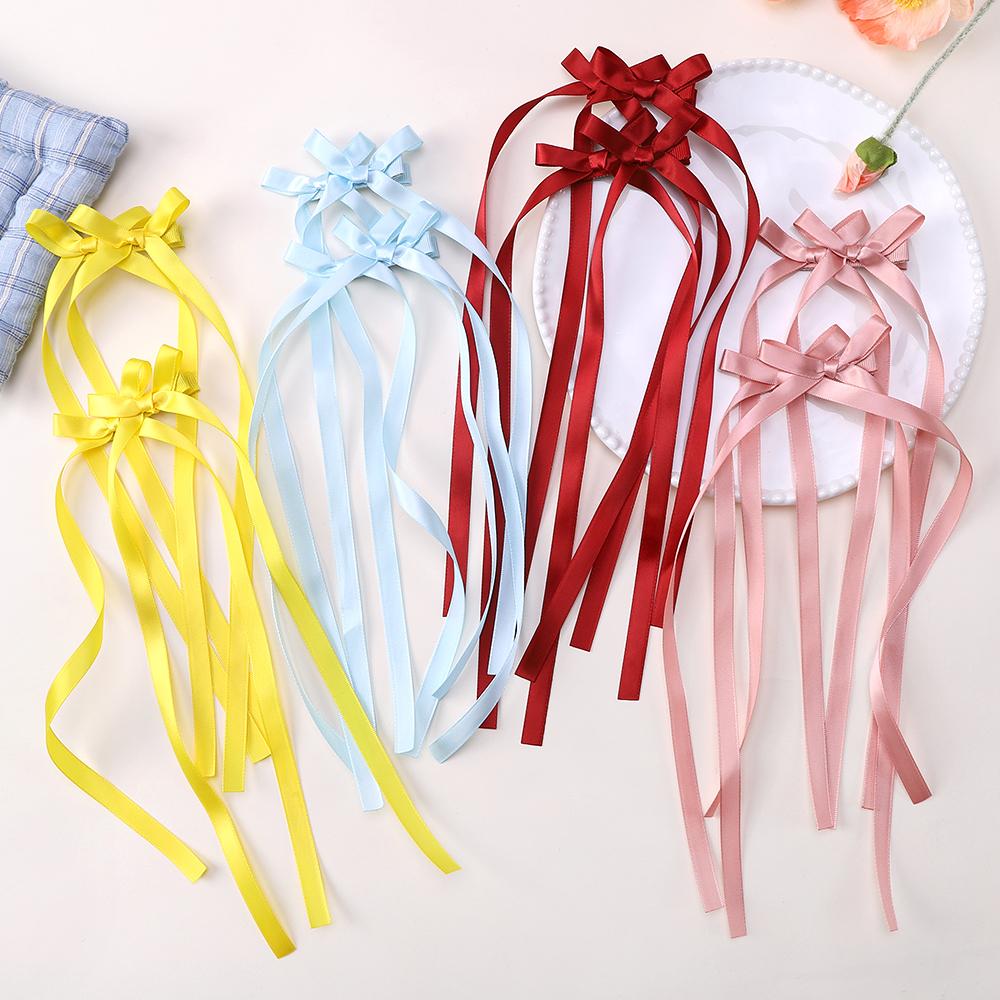 LOVEKIKI 2Pcs Long Tassel Hair Bow Hair Clips for Girl Lovely Ribbon Headwear Ins Party Ponytail Barrette Women Hair Accessories