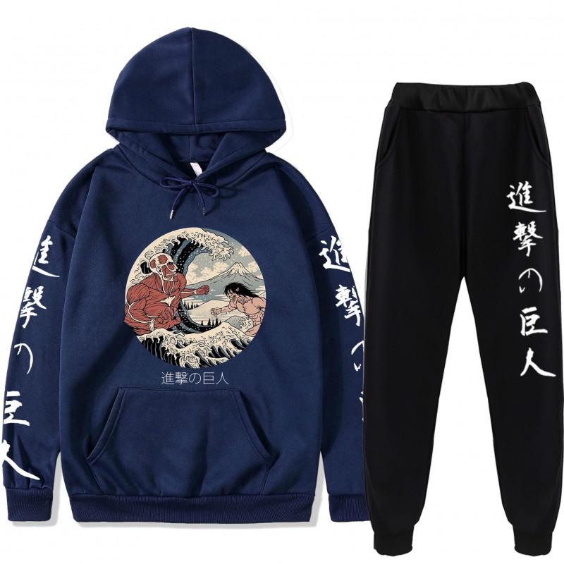 Attack On Titan Anime Hoodie Set Teen Casual Sweatshirt Top Pants