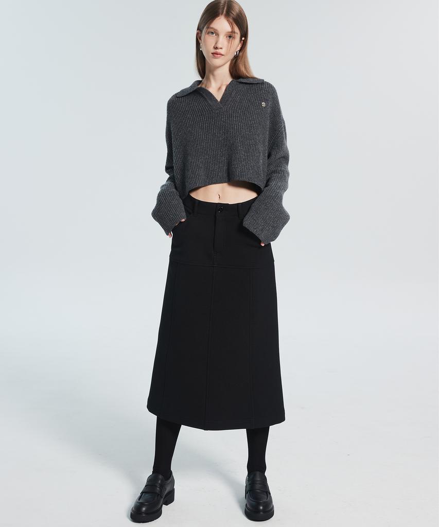 RACLEUR Ra Logo Collar Crop Knit [Charcoal]
