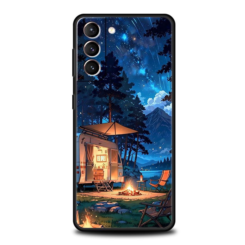 Combi Van Car Outdoor Camping Phone Case For Samsung Galaxy S26 Ultra S25 Plus S24 FE S23 S22 5G S21 S20 Cover Black Soft