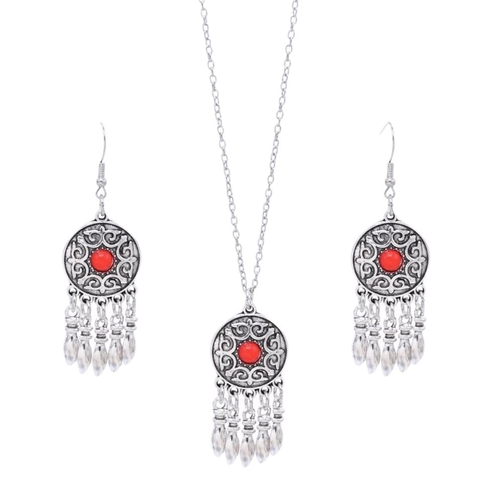 Moon Pendant Exotic Bohemian Earrings Silver Color Zinc Zinc Alloy Kazakhstan Jewelry Set Women Jewelry