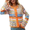 Women Knitting Cardigan Round Neck Flared Long Sleeve Single Breasted Sweater Coat Autumn Winter Rainbow