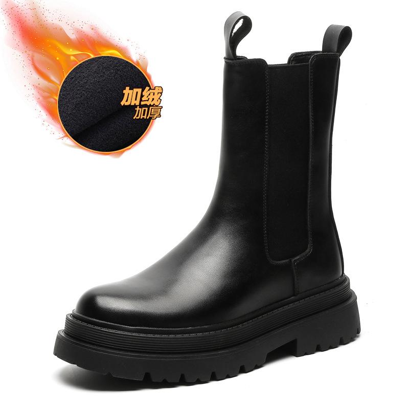 Martin boots men's British style autumn and winter medium tube high-top cigarette boots inner heightening locomotive Chelsea boots 56733-A