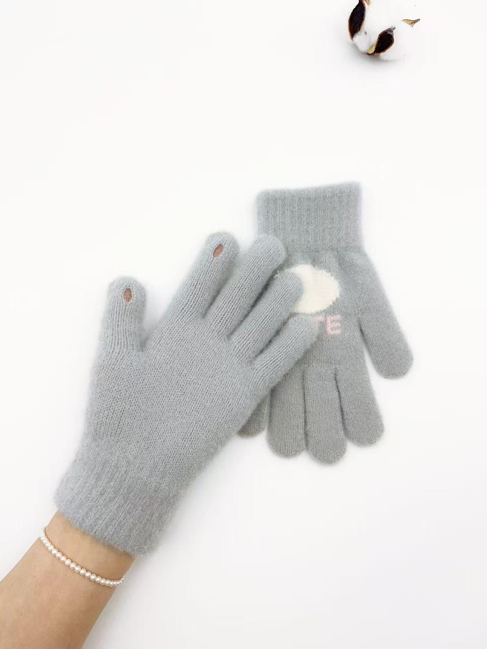 Милые Мультяшные Шерстяные Вязаные Перчатки Без Пальцев для Сенсорных Экранов на Осень/Зиму серый