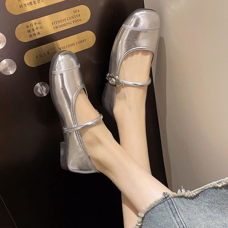 Mary Jane Shoes Shallow Buckle Single Shoes Women's Shoes Spring and Summer 2025 New Korean Version Flat Bottom Shallow Mouth Doudou Shoes Women