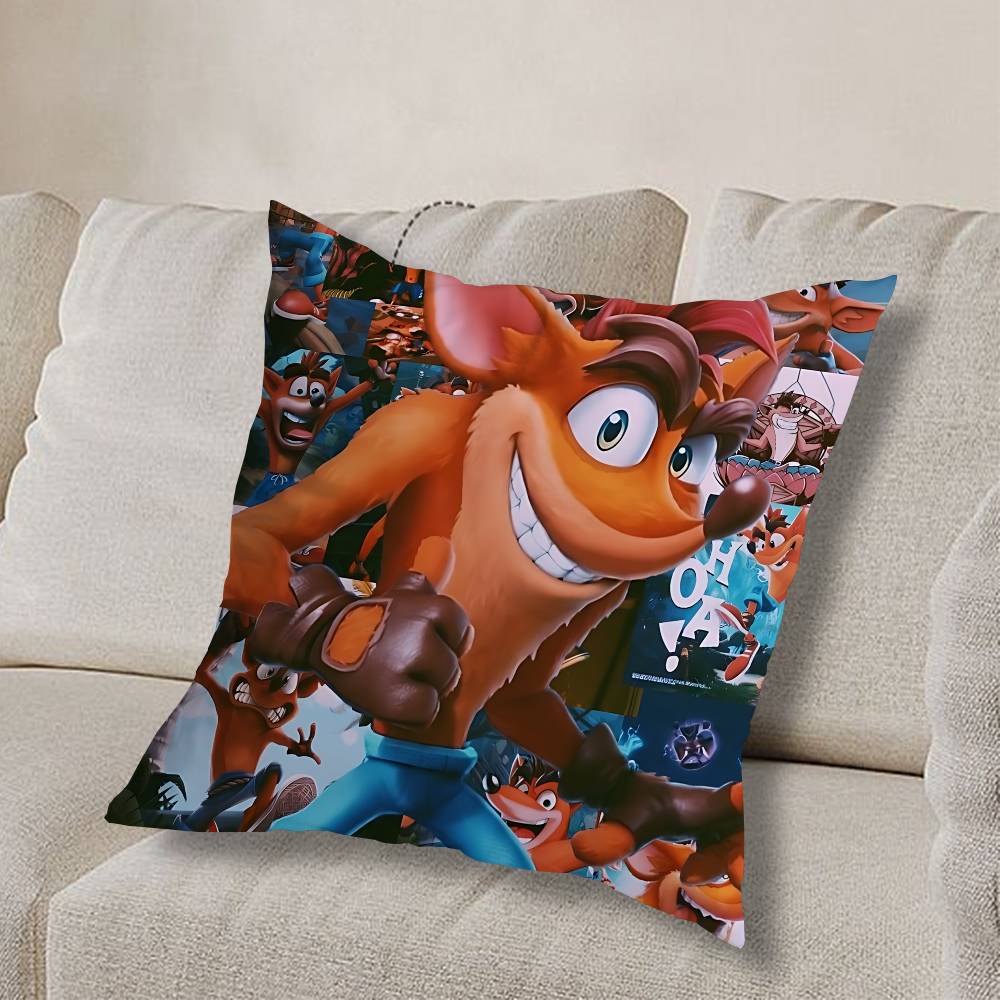 Federa Cuscino Quadrata Stampa Double-Sided Peluche Corto Copricuscino per Divano Camera da Letto Comodino Arte Dispettosa di Crash Bandicoot