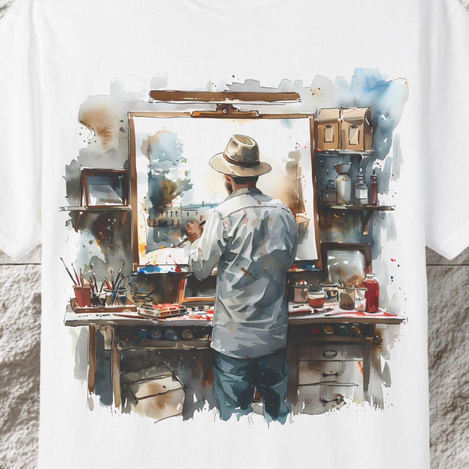Watercolor Artist Studio T-Shirt, Creative Gift 3XL