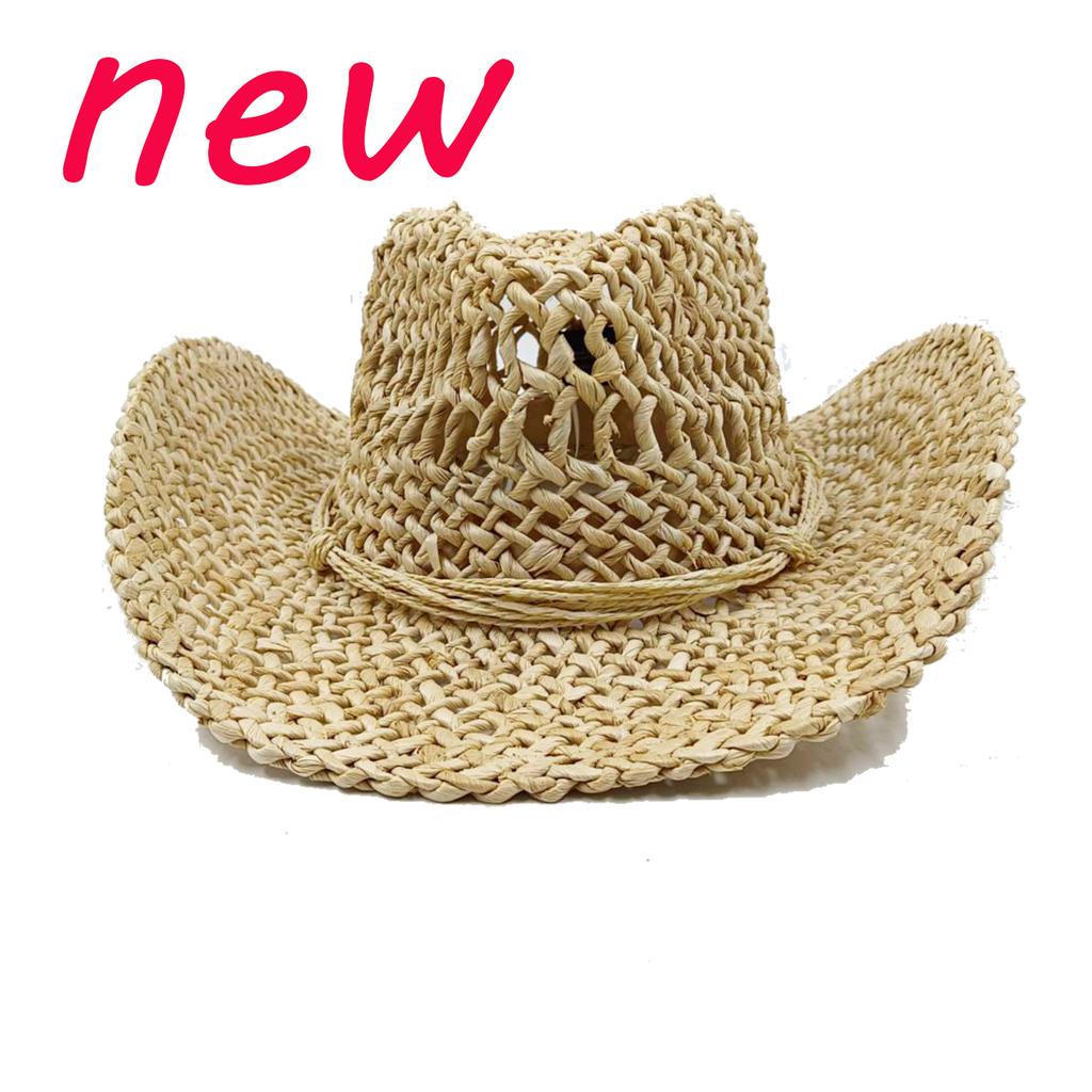 Matcha Green Cowboy Straw Hat Handwoven Hollow Men's and Women's Summer Sun Hat Western Cowboy Straw Hat  sombrero vaquero