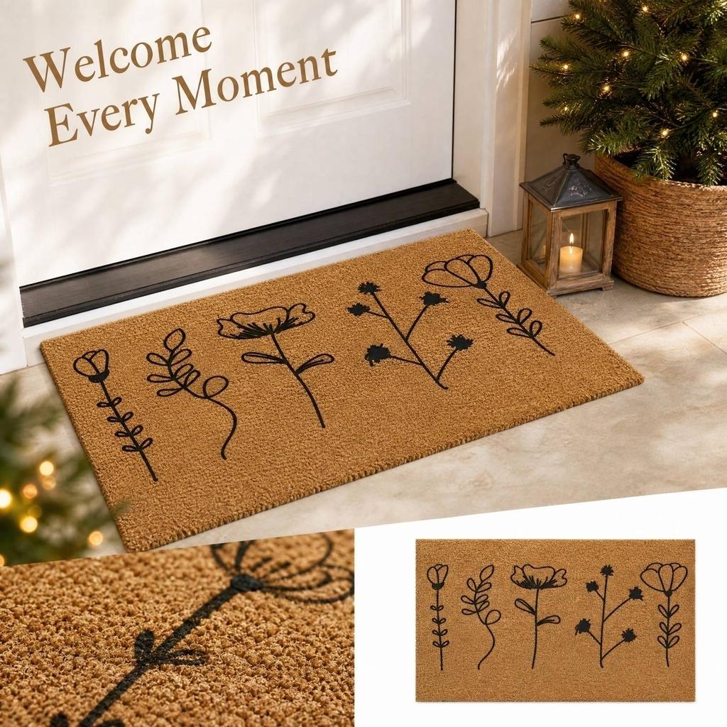 Faux Coir Entrance with Floral Pattern Indoor Decorative Doormat for Festive Home Decor