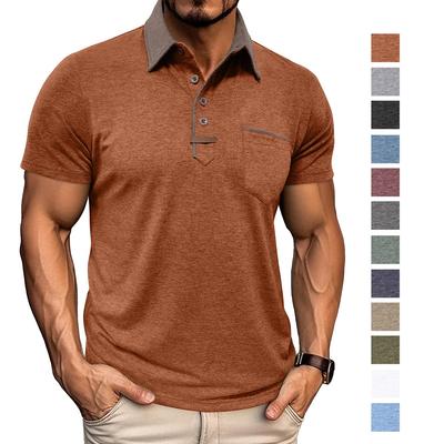 Herren Kurzarm T-Shirts Reverskragen Colorblock Poloshirts Brusttasche Sommer Oberteile Freizeitkleidung