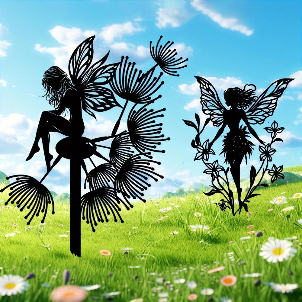 Iron Nature Elf Wall Sculpture Fairy Dandelion Sprite Metal Art Garden Decor Home Accent Holiday Gift