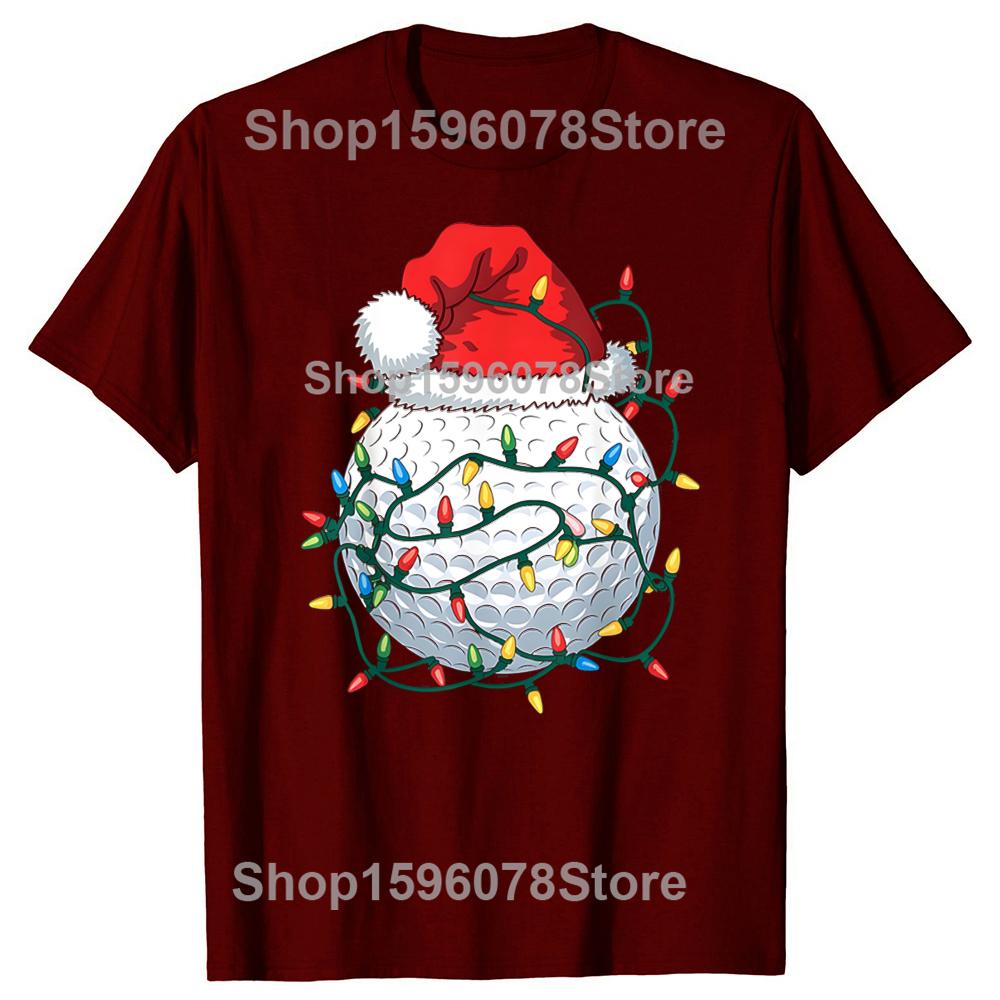 Pallina da Golf Cappello di Babbo Natale Golf di Natale Luci di Natale Magliette Cotone Umorismo Streetwear Manica Corta Unisex Girocollo Largo Abbigliamento