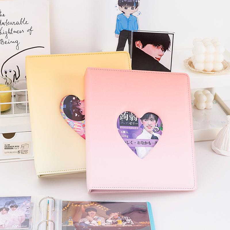 Sweet Macaron Gradient A5 Binder Heart Cutout 3-Ring Loose-Leaf Album, Cute Card Holder for K-Pop Idol Photo Cards Collection