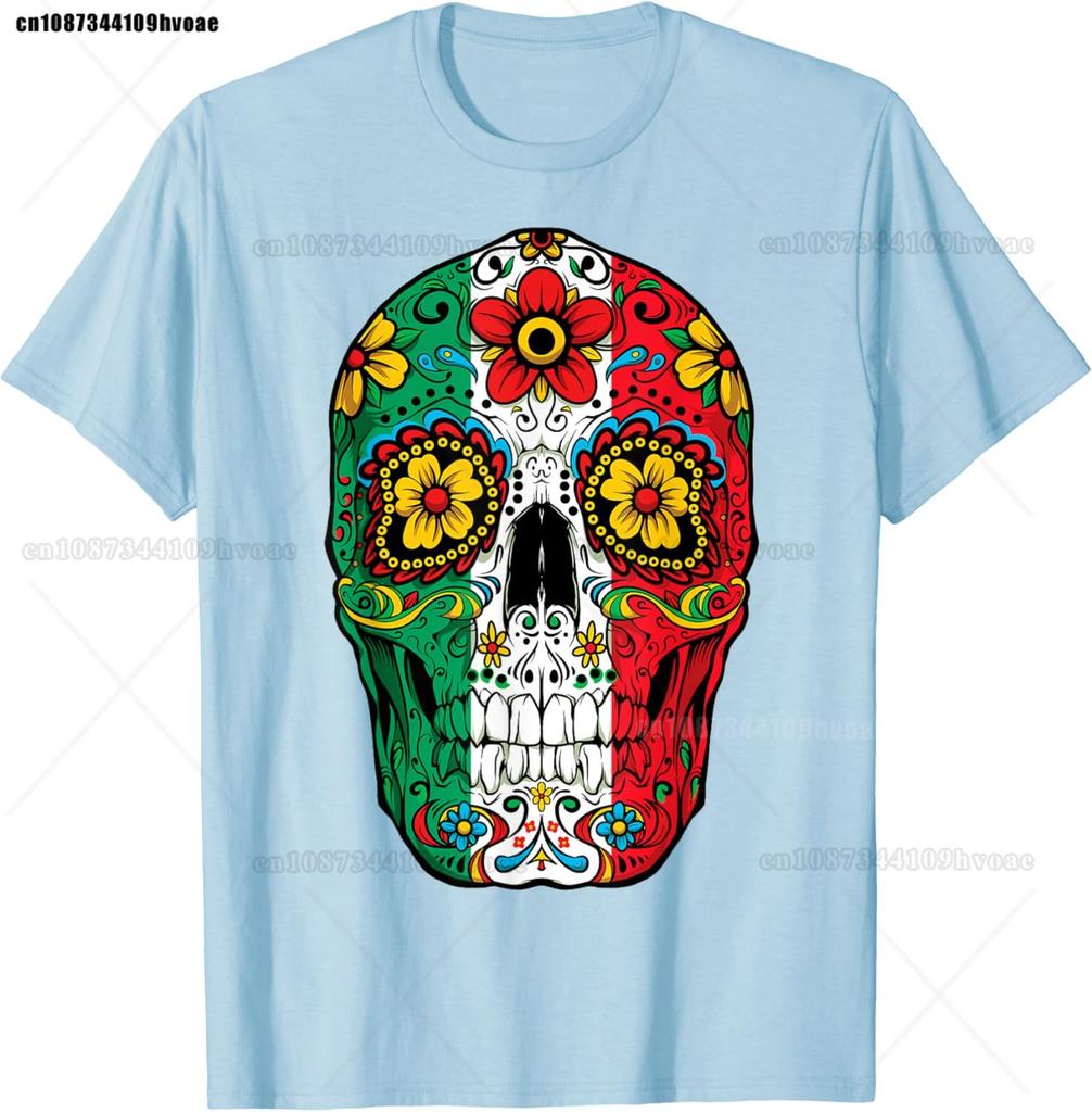 Day Of The Dead Sugar Skull  Mexican Flag T-Shirt