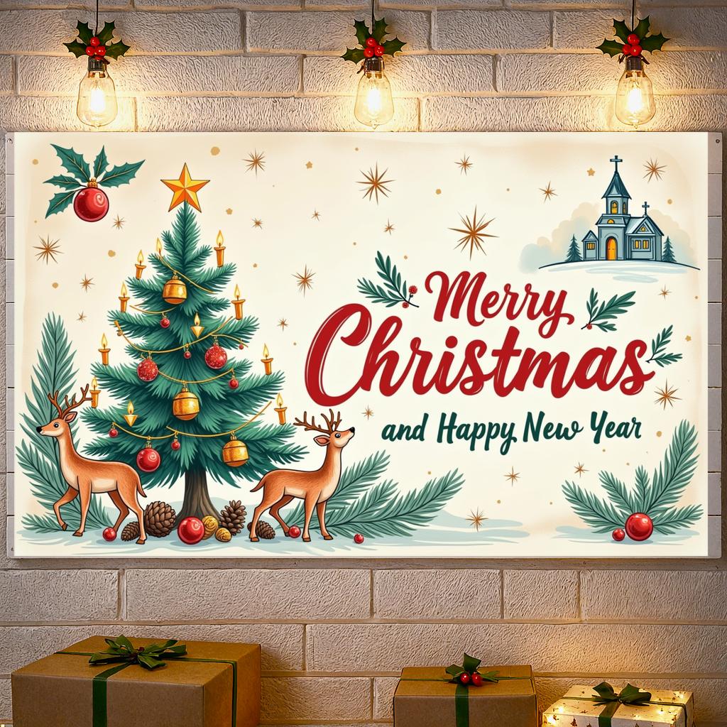 Weihnachtsbanner Rote Schrift Xmas Hintergrund Frohes Neues Jahr Hintergrund Weihnachtsbaum Weihnachtsbaum Display Für Büro Xmas