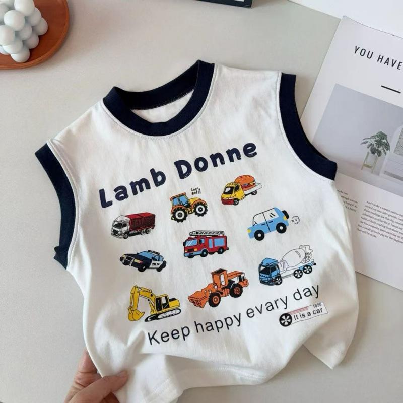 Kids Summer Cotton Cartoon Car Sleeveless Vest Boys Girls Breathable Thin Tank Top 80