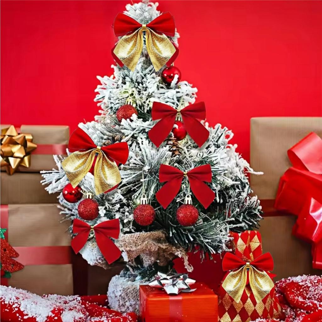 12-120PCS Christmas Bow Red Velvet Bow Xmas Tree Pendant Xmas Tree Pendant Wedding New Year Party Decor DIY Gift Box Wrapping