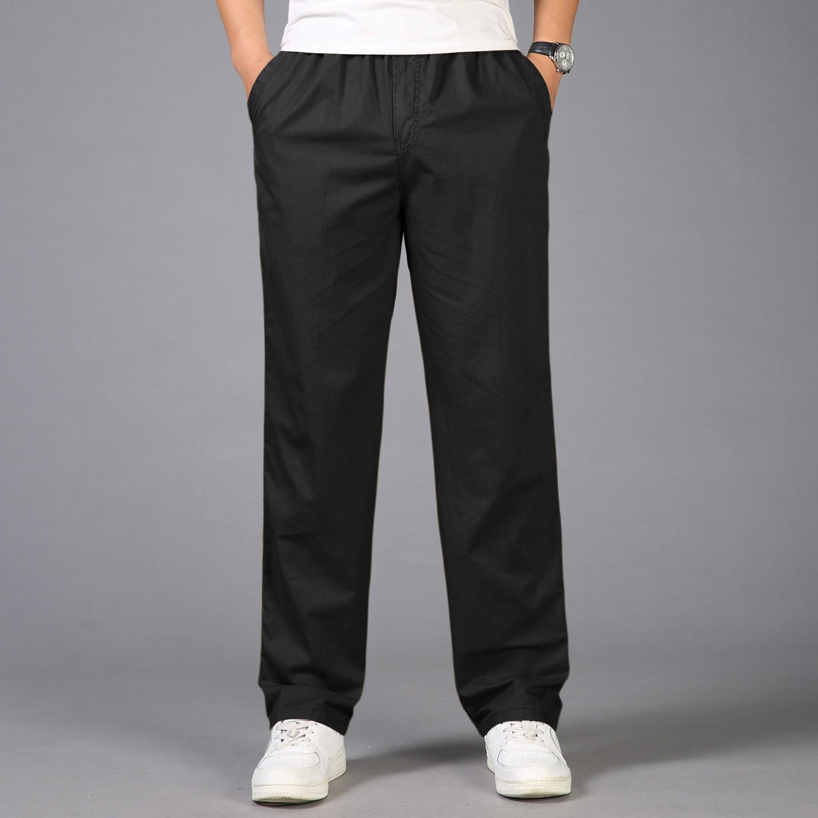 

Мужские классические уличные свободные повседневные рабочие брюки с несколькими карманами, молодежные эластичные брюки прямого кроя L чёрный
