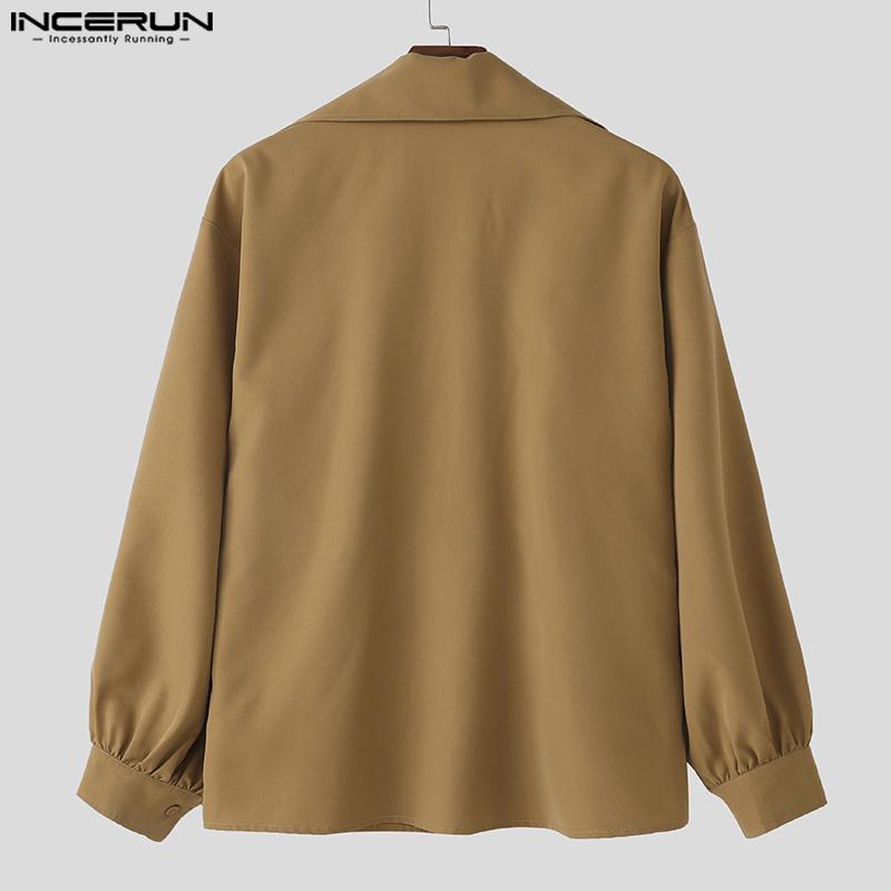 INCERUN Oversized Mens Lapel Neck Long Sleeve Button Down Casual Shirts